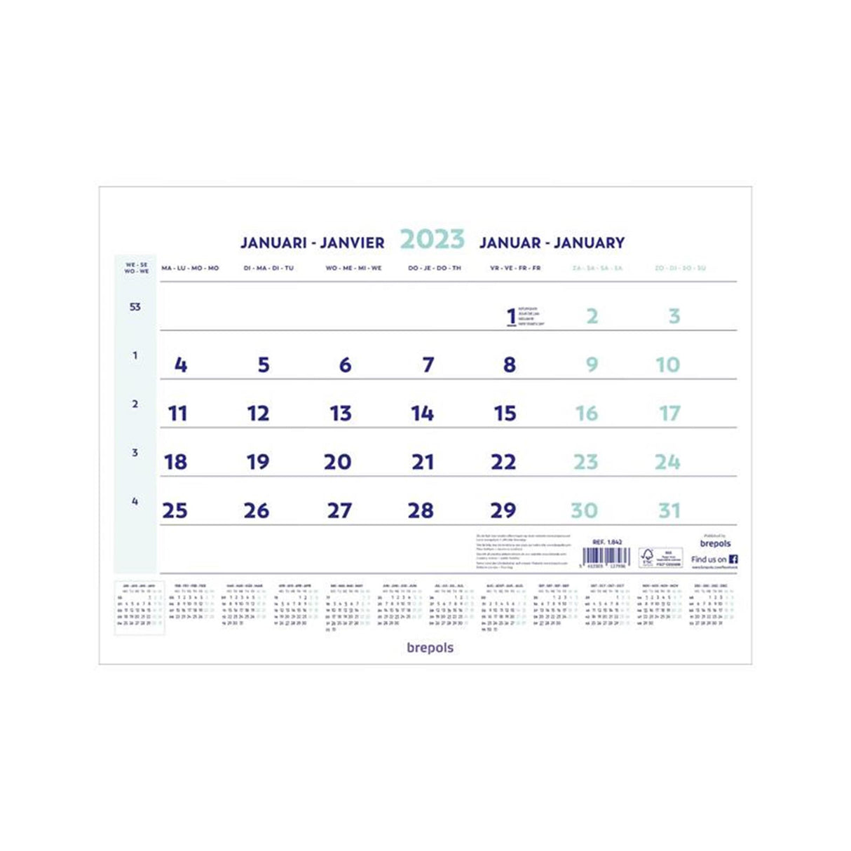 Calendrier mensuel Brepols 2026
