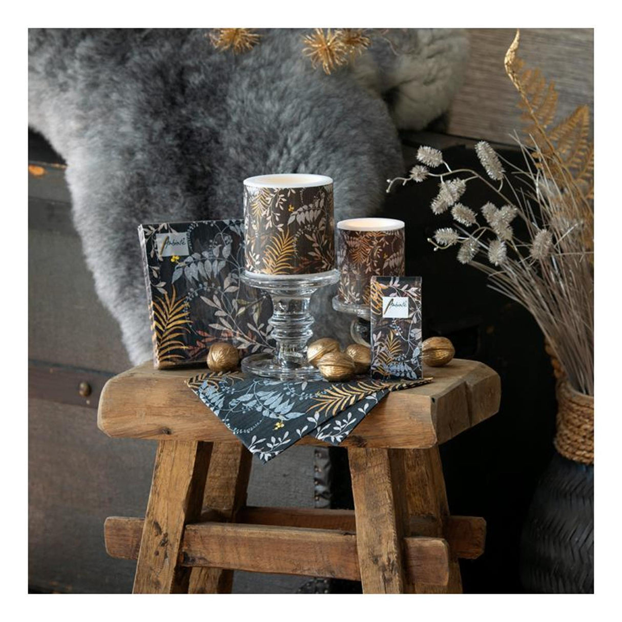 Ambiente mok 0.25l luxury leaves zwart- materiaal fine bone china-<br> formaat ø 7,5 - h 10 cm