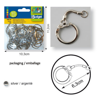 Vaessen creative • porte-clés 63mm argent 15pcs