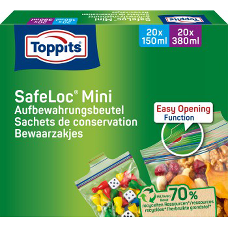 Toppits mini sacs zippés safeloc 150 ml 380 ml 40 pièces | 2 pièces