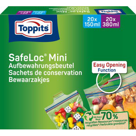 Toppits mini sacs zippés safeloc 150 ml 380 ml 40 pièces | 2 pièces
