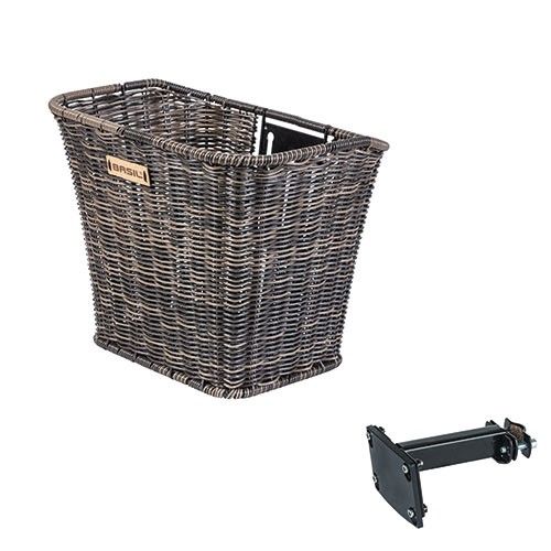 Basil Bremen Rattan FM Bicycle basket at the front including FM stem holder Brown