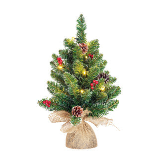 Edelman creston sapin de Noël led alimenté par batterie vert avec toile de jute 15l embouts 42 - h45xd35cm