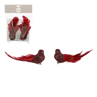 Edelman clip oiseau rouge 2 pièces - l8xw5xh6.5cm | 6 pièces