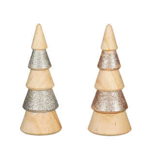 Décoration sapin argent champagne 2 assortis fsc 100% - h13,5xd5,5cm
