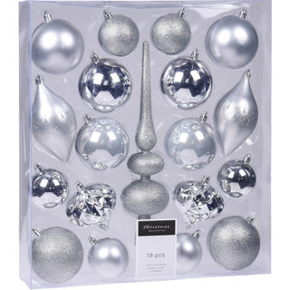 No brand Set de décorations de Noël à suspendre 19 pièces argent