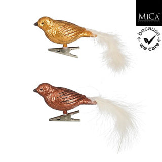 Clip oiseau marron doré nacre 2 assortis - l10xw4xh7cm | 6 pièces