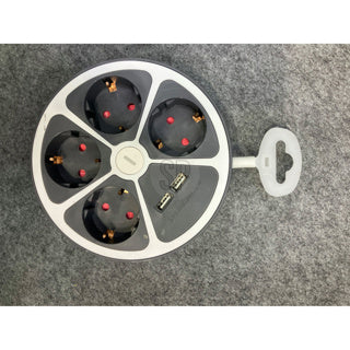 No brand van der Meulen multiprise ronde 4 prises blanc avec USB et interrupteur.