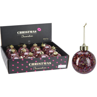 Boule de Noël 8cm rose transparent