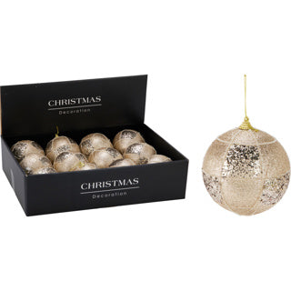 Boule de Noël 100mm or pailleté | 12 pièces