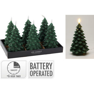 Bougie LED Sapin de Noël 19cm vert foncé | 6 pièces