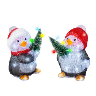 Pingouin LED pingouins acryliques stable bo extérieur 2assl.17cm x l.17.5cm x h.26cm