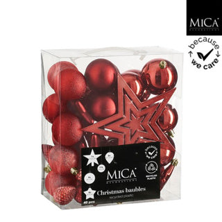 Décoration d'arbre Edelman incassable rouge 40 pièces - d8cm