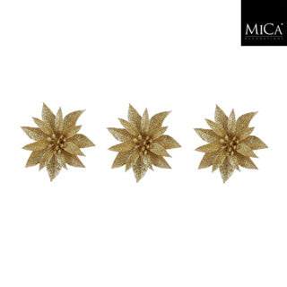 Edelman clip poinsettia doré 3 pièces - h3xd10cm | 4 pièces