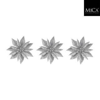 Edelman clip poinsettia argent 3 pièces - h3xd10cm | 4 pièces