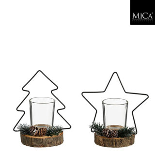 Photophore arbre étoile noir 2 assortis - l14xl8,5xh15,5cm
