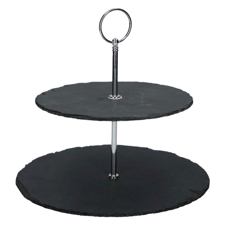Etagère en ardoise Alpina - 2 étages - ø 20 et 25cm - bol de présentation