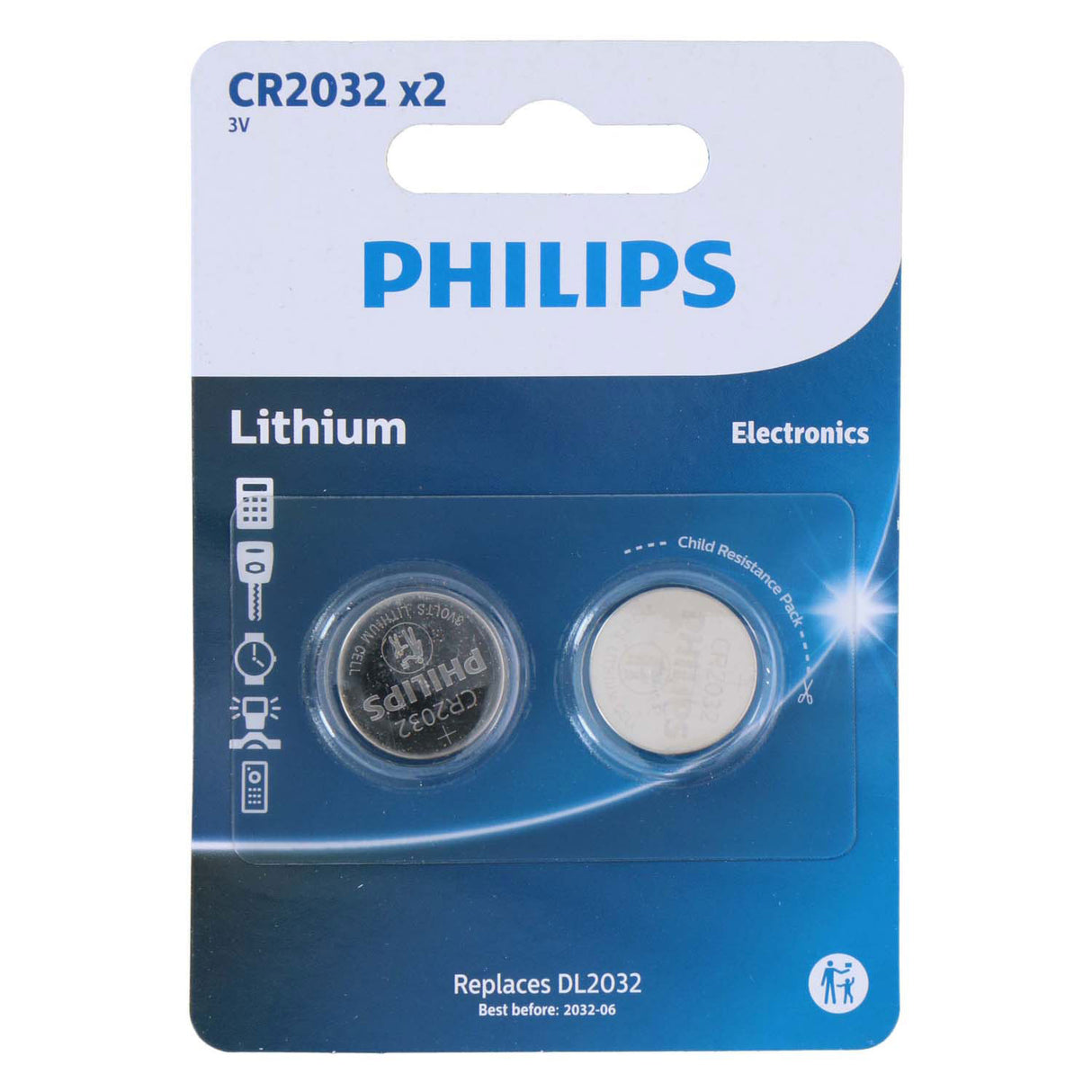 Pile bouton CR2032, 2 pièces.