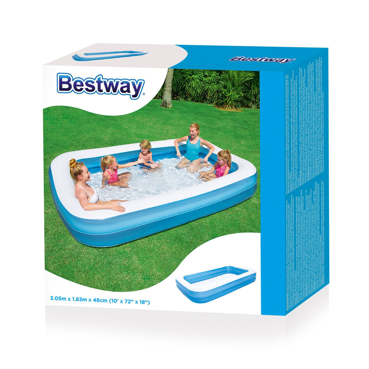 Bestway family swimming pool 2 edges rectangle 305 blue