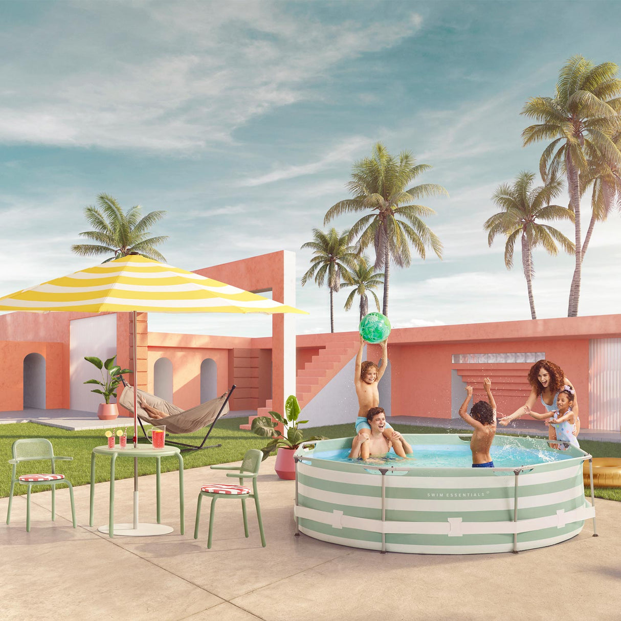 Essences | piscine hors sol vert blanc ronde 305x76 cm