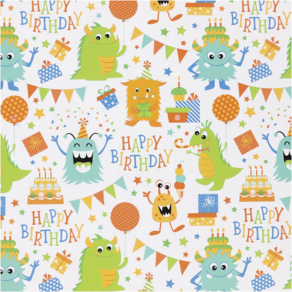 Papier cadeau Creativ company, anniversaire, l: 50 cm, 80 g, couleurs joyeuses, 100 m 1 rouleau