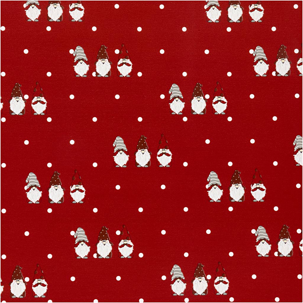 Papier cadeau Creativ company, gnome de Noël scandinave, l: 50 cm, 80 gr, rouge, 100 m 1 rouleau