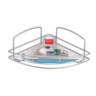 Metaltex - étagère d'angle pour salle de bain onda – 22x22x11 cm – argent – revêtement métal polytherm – garantie 5 ans