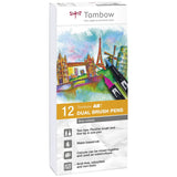 Tombow • ensemble de stylos pinceaux à double pinceau, couleurs primaires, 12 pièces