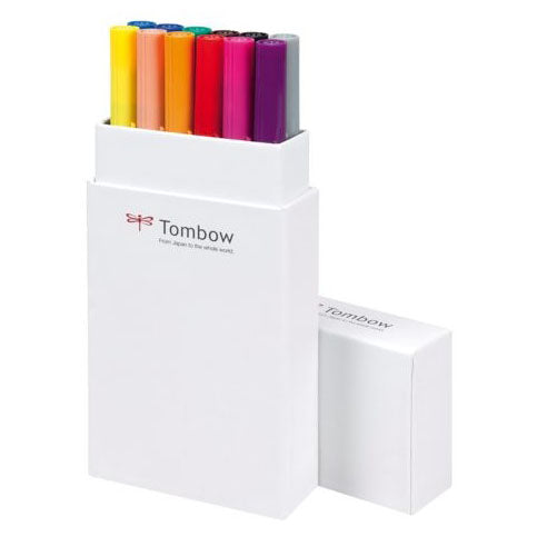 Tombow • ensemble de stylos pinceaux à double pinceau, couleurs primaires, 12 pièces