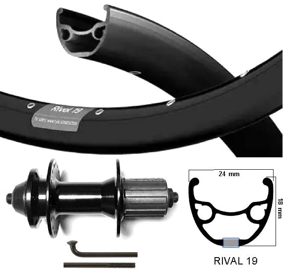 Roue arrière Kgs 28 pouces (622) jante rival 19 cassette noire disque 8-10 v