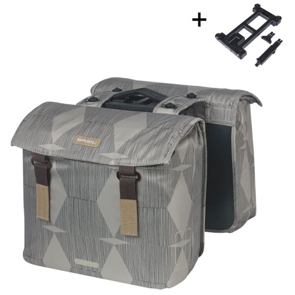 Sacoche de vélo double Basil élégance mik 40 - 49 litres - chateau taupe