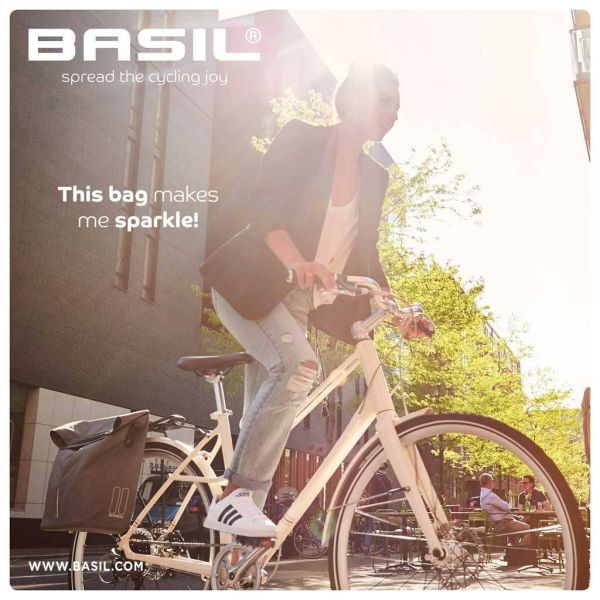 Basil City Shopper - Fietshopper, Grey Mloue, 14-16L, Vegan Leder, Retenu Water Retenu, réflexion