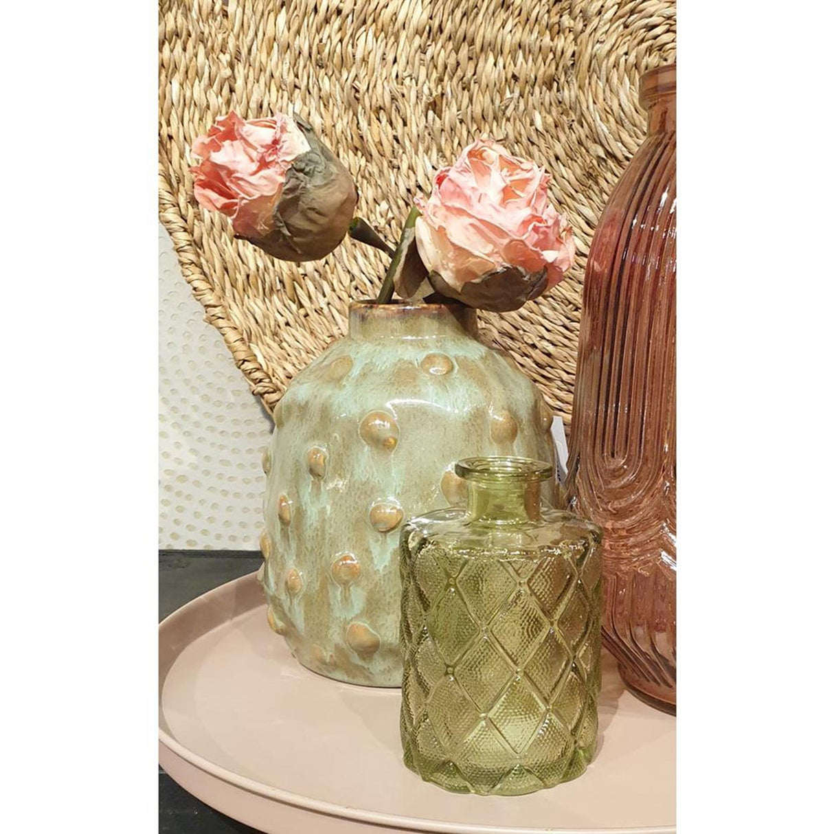 Hbx natural living vase céramique ø10,5xh12cm vert olive