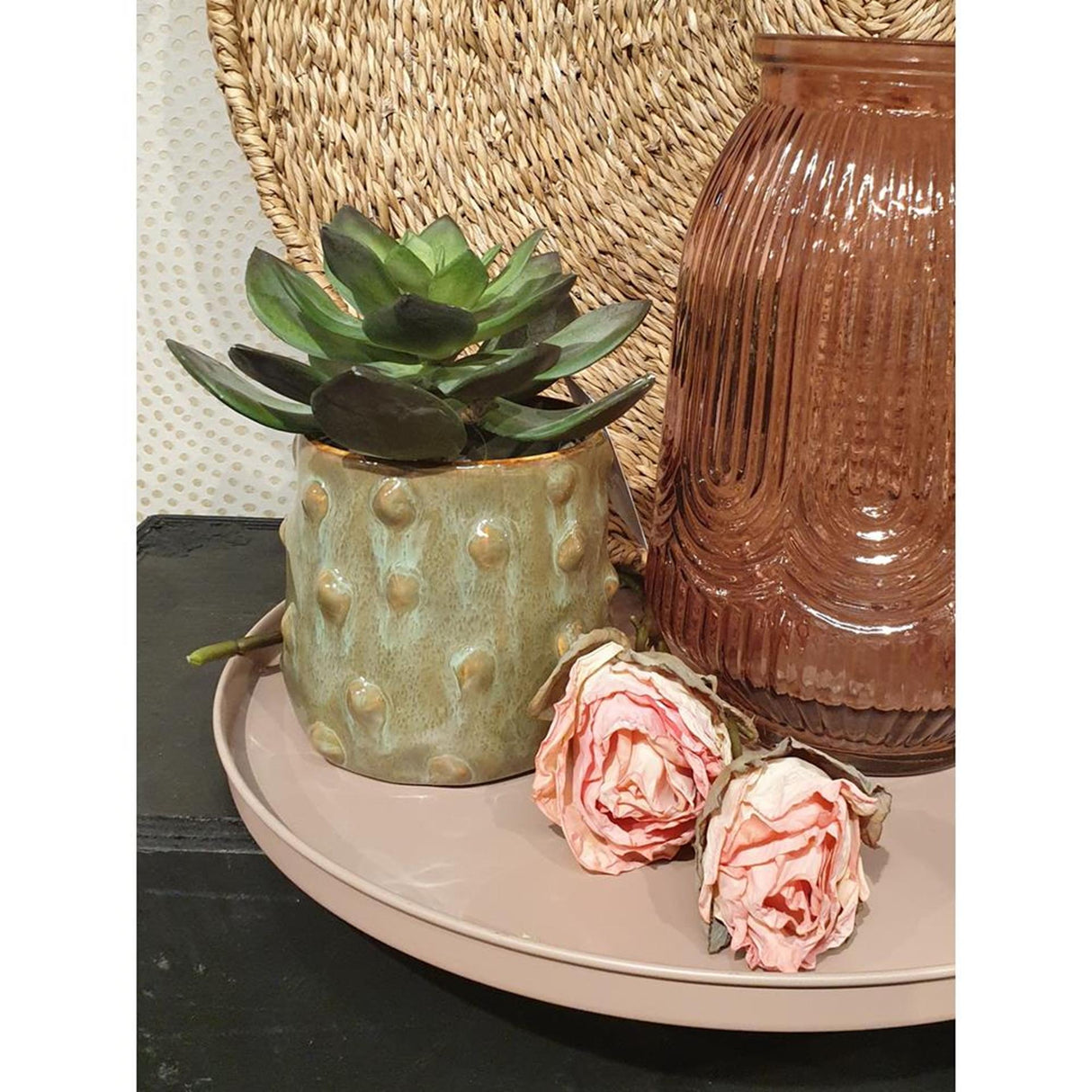 Hbx natural living pot de fleur bozzola ø11,5xh11cm vert olive