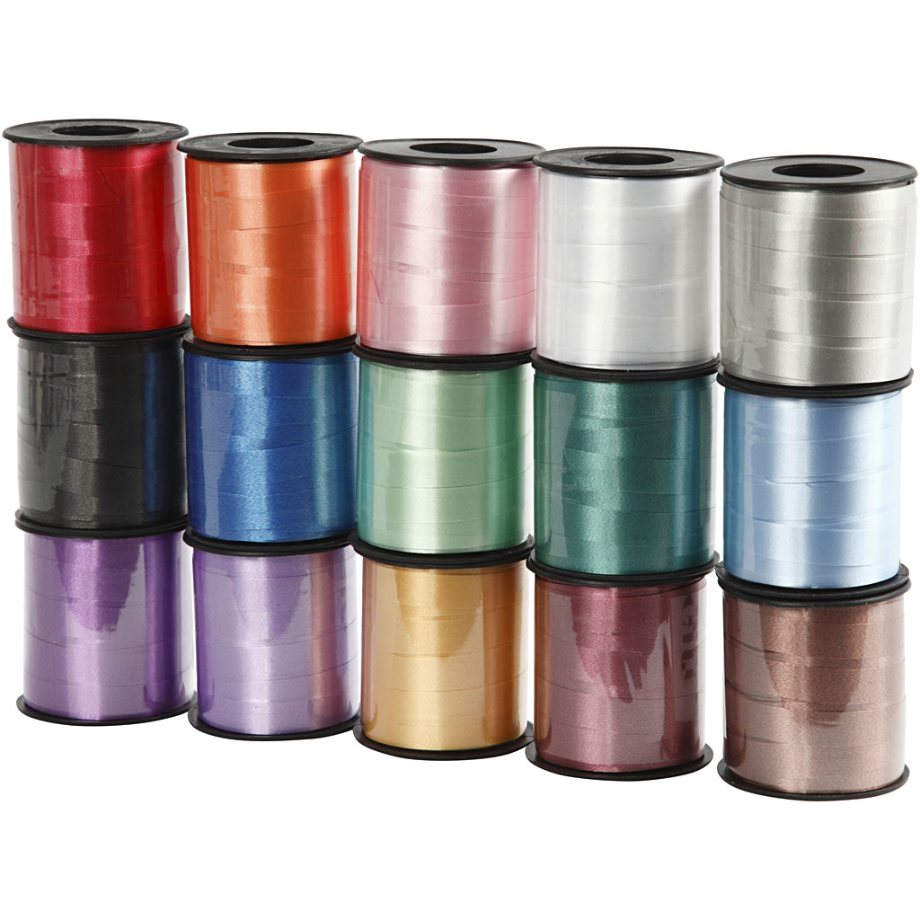 Ruban cadeau d'entreprise Creativ, L: 10 mm, brillant, différentes couleurs, 15x50 m 1 boîte