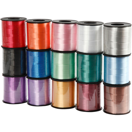 Ruban cadeau d'entreprise Creativ, L: 10 mm, brillant, différentes couleurs, 15x50 m 1 boîte
