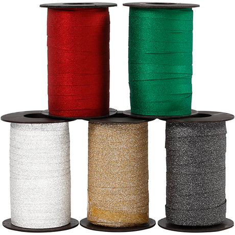 Ruban cadeau entreprise Creativ, l: 10 mm, pailleté, différentes couleurs, 5x100 m 1 boîte