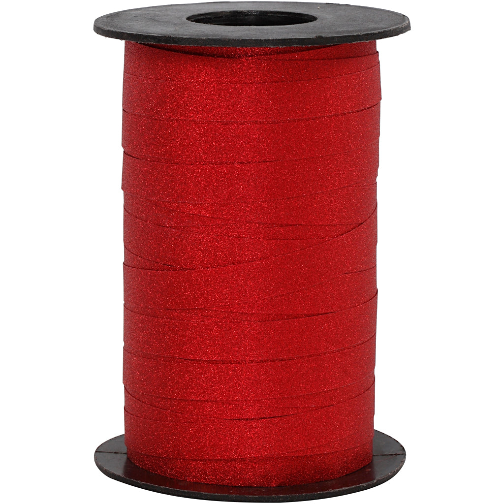 Ruban cadeau d'entreprise Creativ, L: 10 mm, pailleté, rouge, 100 m 1 rouleau
