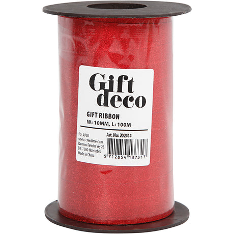 Ruban cadeau d'entreprise Creativ, L: 10 mm, pailleté, rouge, 100 m 1 rouleau