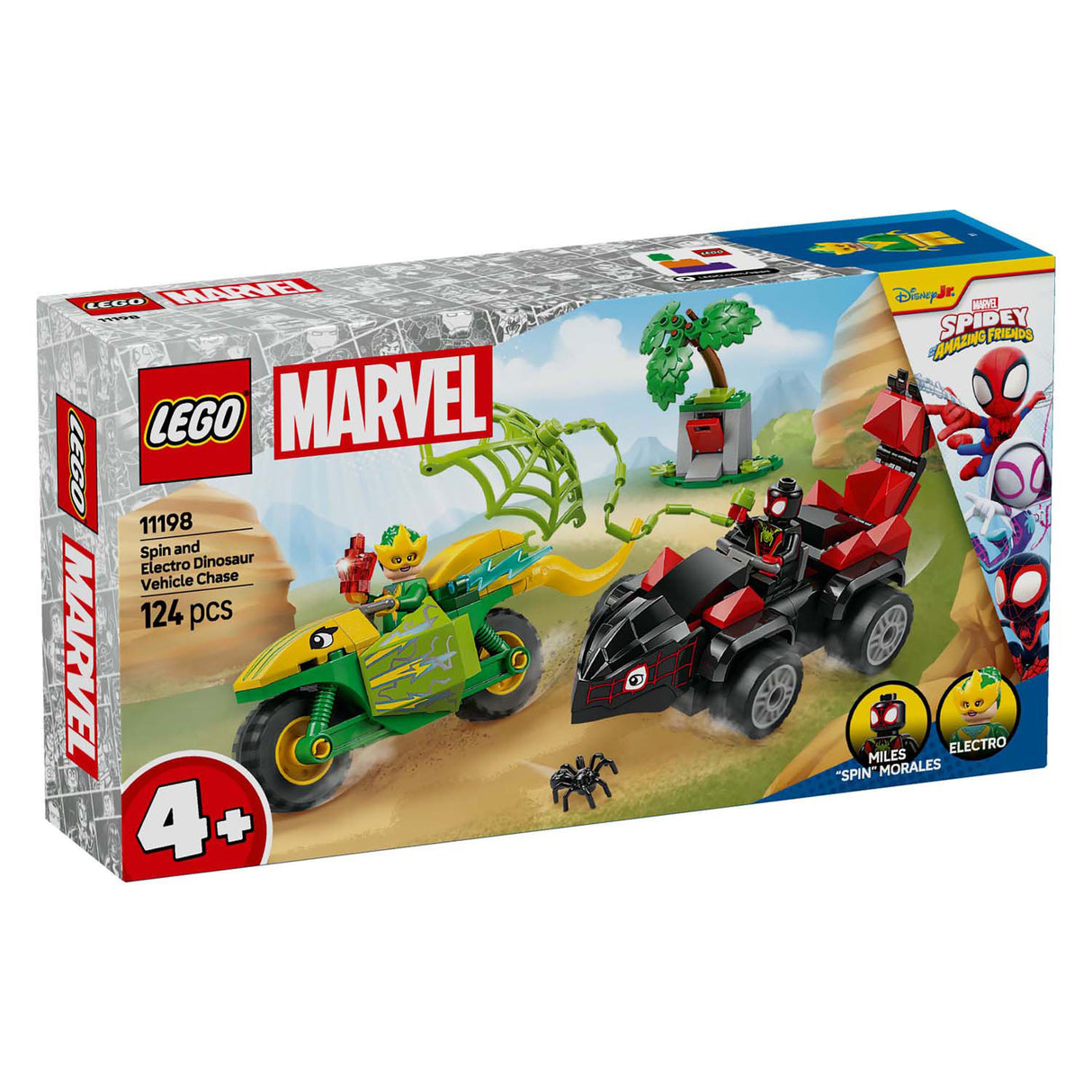 Lego Spidey 11198 Spin og Electro Chase med dinosaurkøretøjer