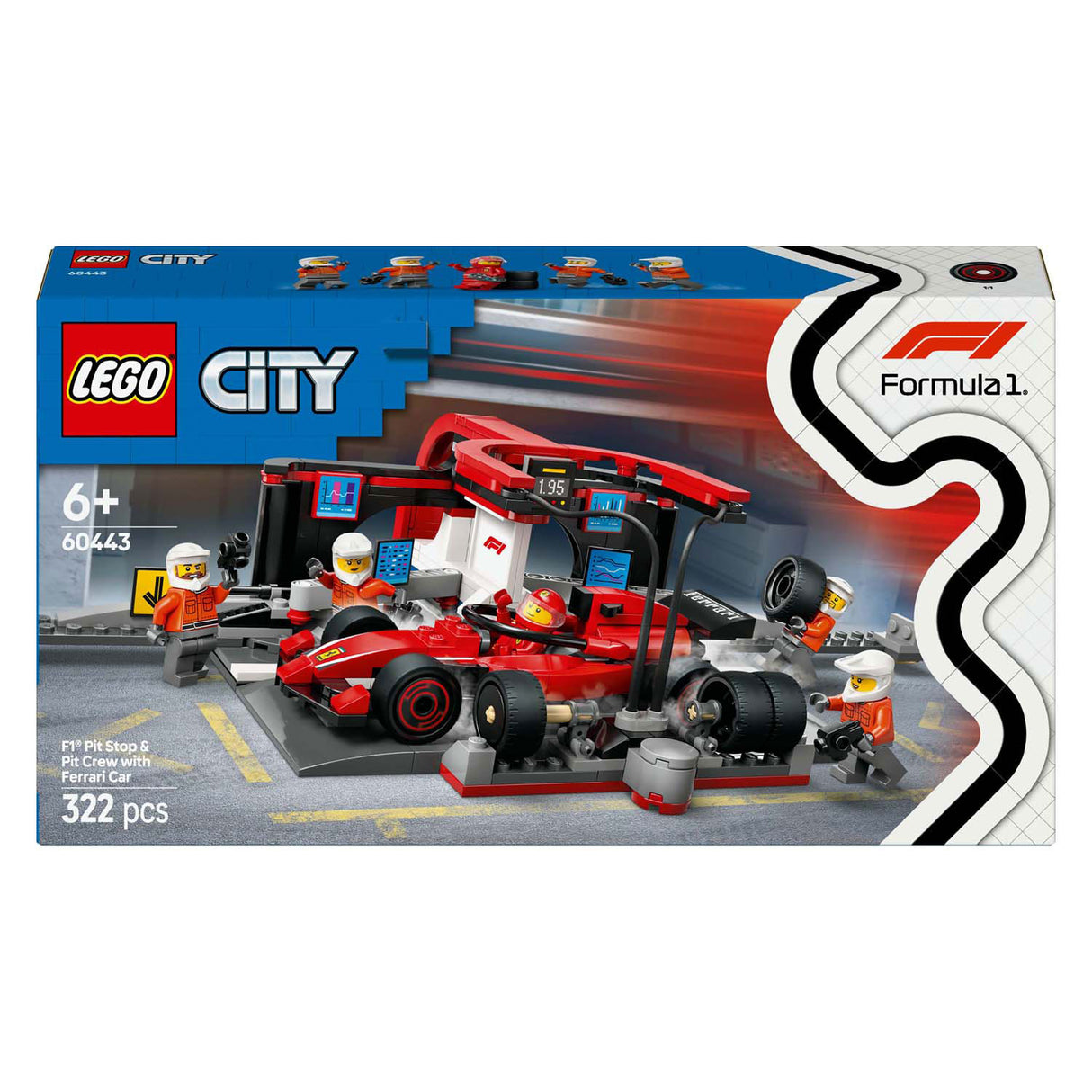 Lego City 60443 F1 Pitstop an Pitcrew mat Ferrari Auto