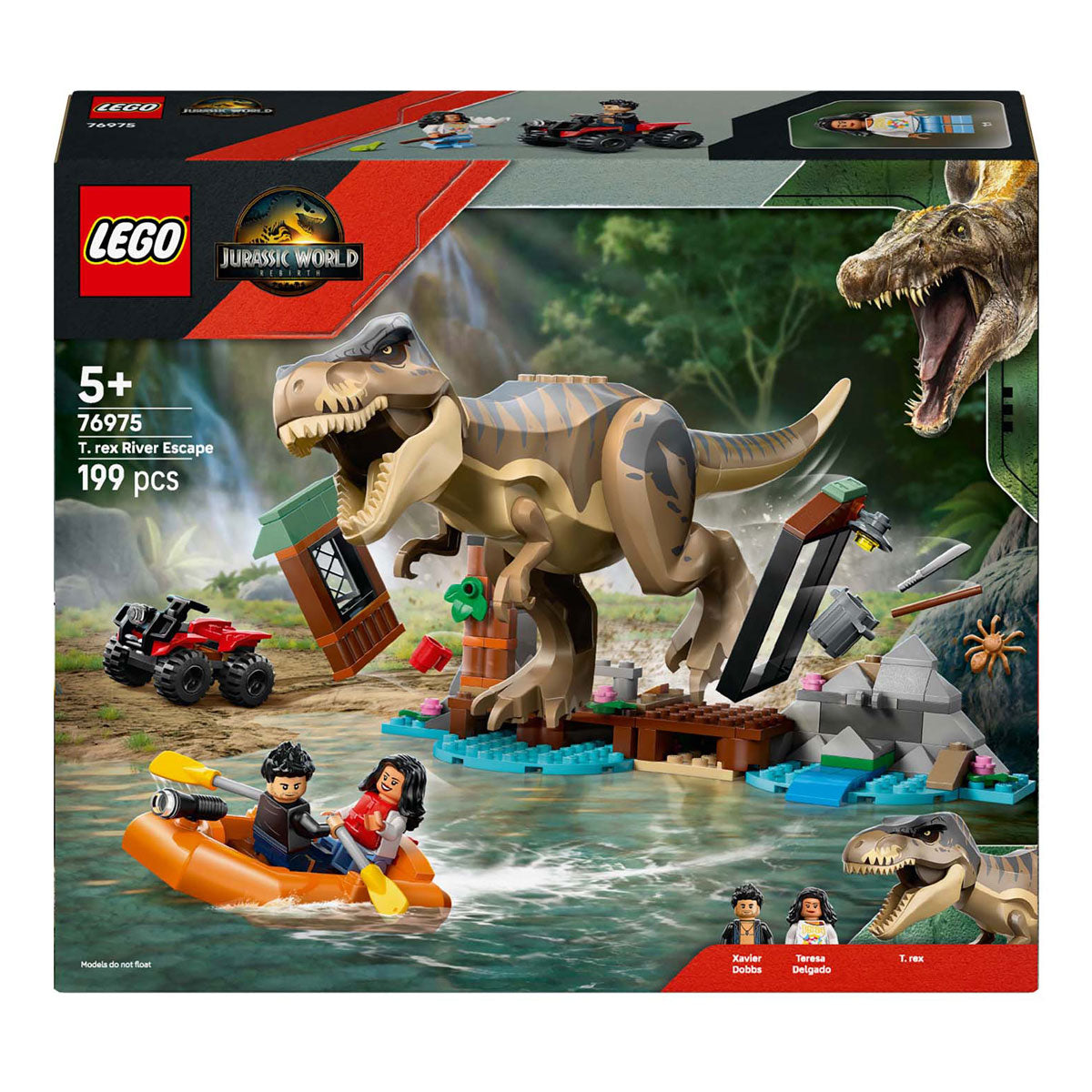 Monde jurassique Lego® t. jeu de construction d'évasion de la rivière Rex - 76975