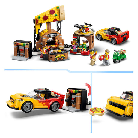 Centre de pizza Lego city avec véhicules, jouets à pizza pour enfants 60496