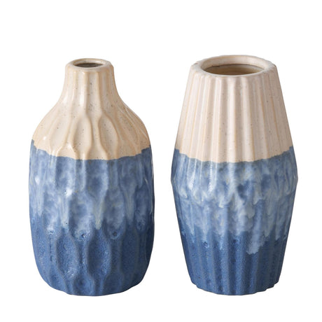 Boltze home vase faïence bleu h21cm 2 assortis