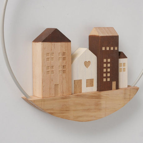 Suspension Oscar décorative Boltze avec maisons en bois dans un anneau en métal dia 25cm