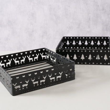 Boltze home porte-serviettes en métal noir avec décor de Noël