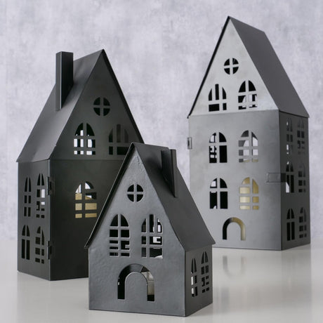 Boltze home ensemble de lanternes dover house 3 pièces l8-12-12cm l7-10-13cm h13-24-35cm noir