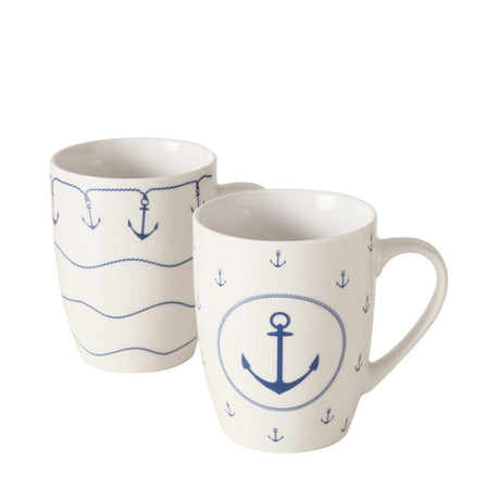 Boltze home mug 'bã¼sum' 350 ml blanc avec motif ancre bleue dia.8,5x10,5cm porcelaine 2 assortis