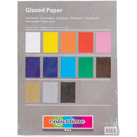 Papier brillant Creativ company, feuille 24x32 cm, 80 gr, différentes couleurs, 50 feuilles 1 boîte