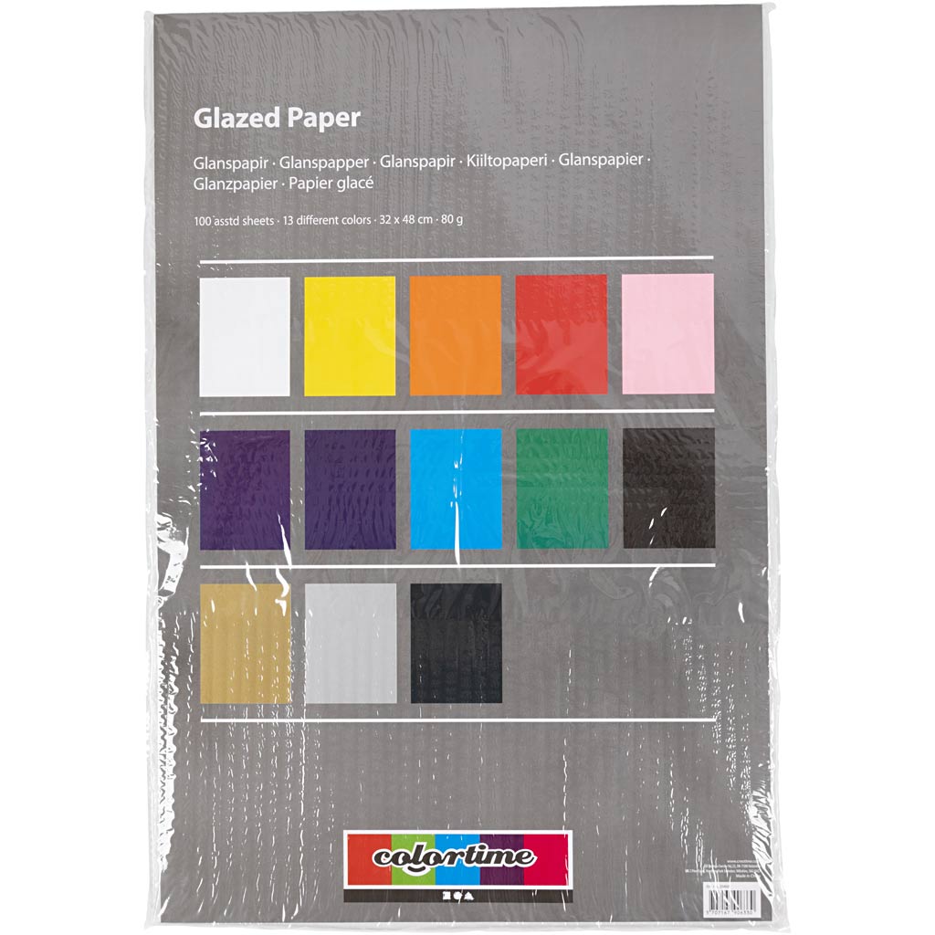 Papier brillant Creativ company, feuille 32x48 cm, 80 gr, différentes couleurs, 100 feuilles 1 boîte